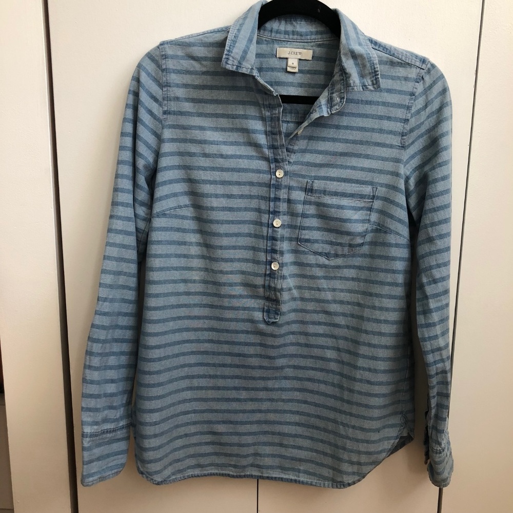 J.Crew Chambray Stripe Long Sleeve Blouse Size 0